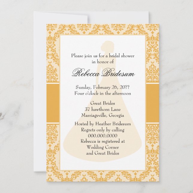 Invitación Ducha de novia de Sunflower Damask (Anverso)