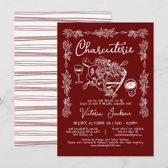Invitación Ducha de novia de tablero de embutidos de mano (Anverso / Reverso)