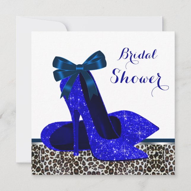 Invitación Ducha de novia de tacón alto azul real (Anverso)