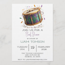 Invitación Ducha de novia de tambor festivo de Mardi Gras