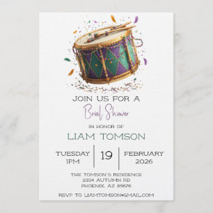 Invitación Ducha de novia de tambor festivo de Mardi Gras