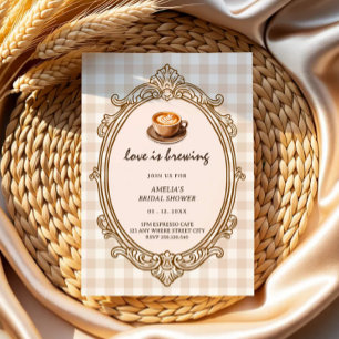 Invitación ducha de novia de taza de gingham con amor en ebul
