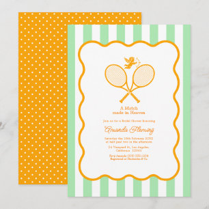 Invitación Ducha de novia de tenis verde menta y naranja
