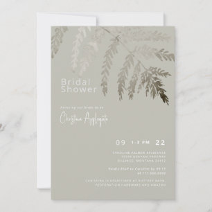 Invitación Ducha de Novia de Texto Blanco Beige Follaje Neutr
