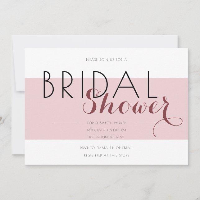 Invitación Ducha de novia de textos negros rosados y blancos  (Anverso)