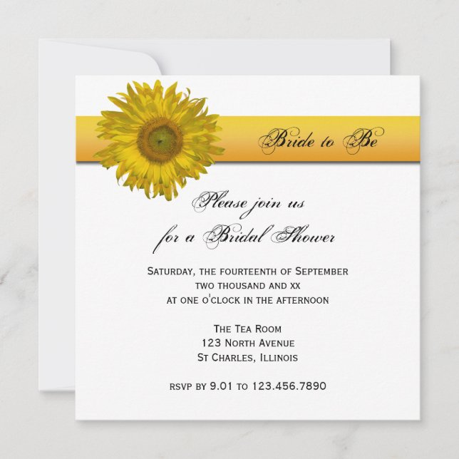 Invitación Ducha de novia de tira de girasol amarillo (Anverso)