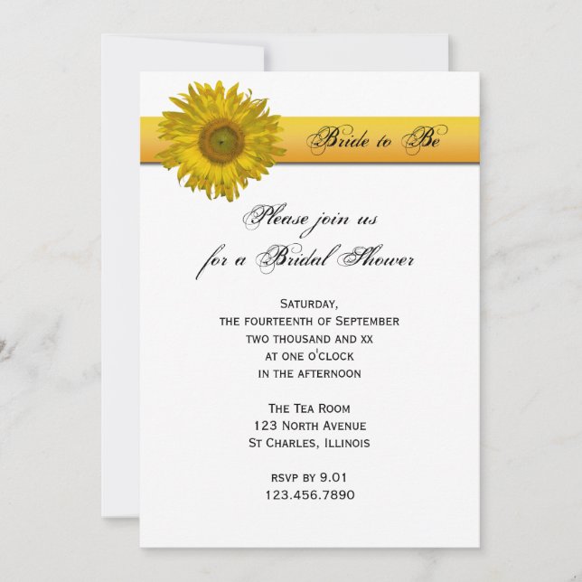 Invitación Ducha de novia de tira de girasol amarillo (Anverso)