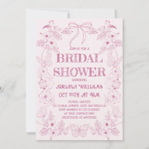 Invitación Ducha de Novia de Toile Floral Rosa Francés