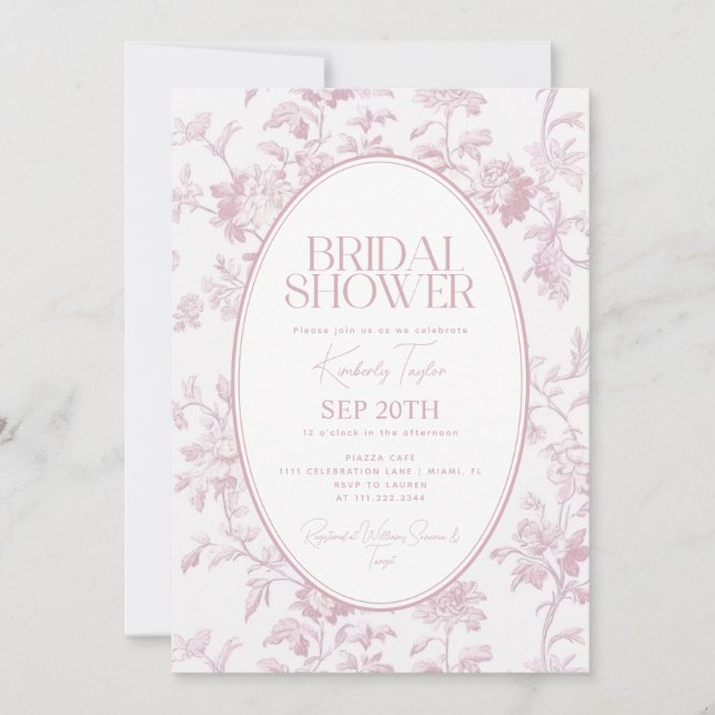 Invitación Ducha de Novia de Toile Rosa (Anverso)
