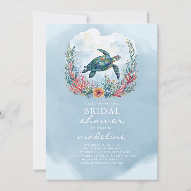 Invitación Ducha de novia de tortuga marina (Anverso)
