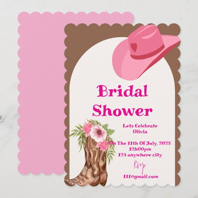 Invitación ducha de novia de vaquero rosa (Anverso / Reverso)