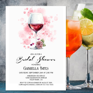 Invitación Ducha de novia de vidrio de vino rojo
