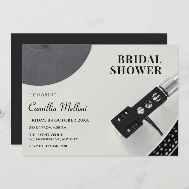 Invitación Ducha de novia de vinilo musical (Anverso / Reverso)