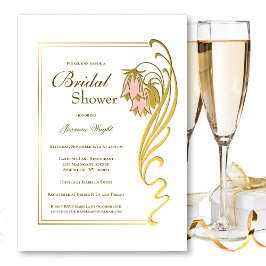 Invitación Ducha de novia decorativa de la frontera dorada