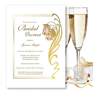 Invitación Ducha de novia decorativa de la frontera dorada