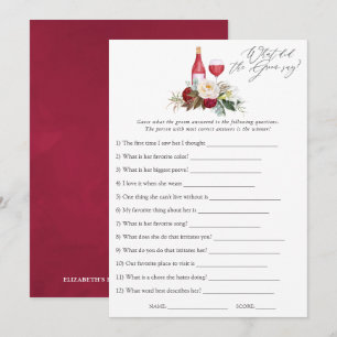 Invitación Ducha de Novia Degustación de Vino Floral Borgoña 