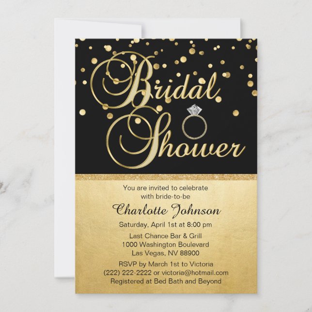 Invitación Ducha de novia del anillo del diamante negro Gold  (Anverso)
