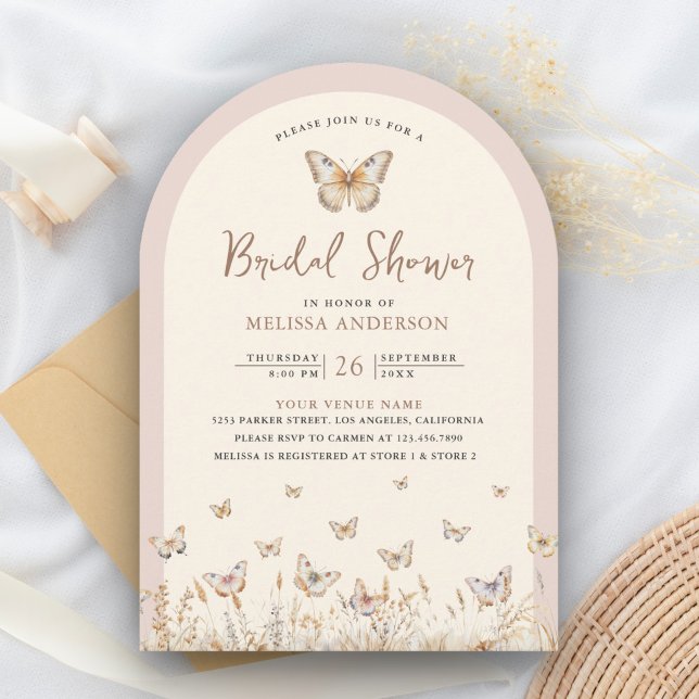 Invitación Ducha de novia del arco de mariposa rosada de flor (Subido por el creador)