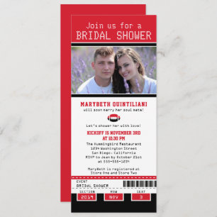 Invitación Ducha de novia del boleto rojo brillante negro