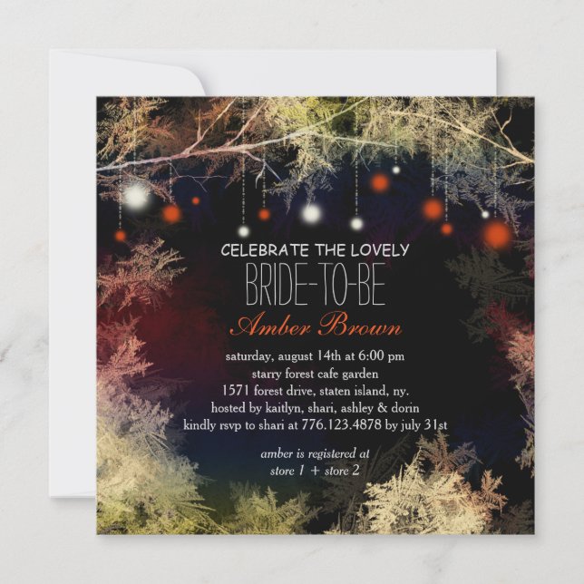 Invitación Ducha de novia del bosque por la noche estrellada (Anverso)