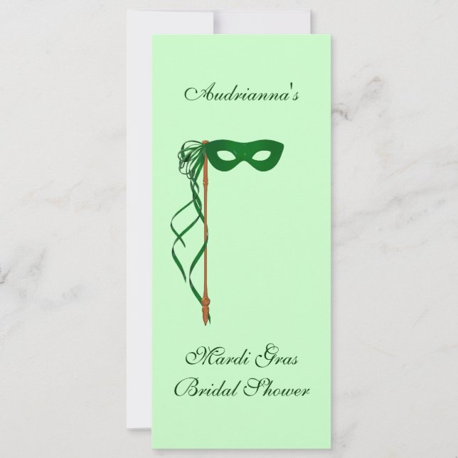 Invitación "Ducha de novia del Mardi Gras" - Máscara verde co (Anverso)