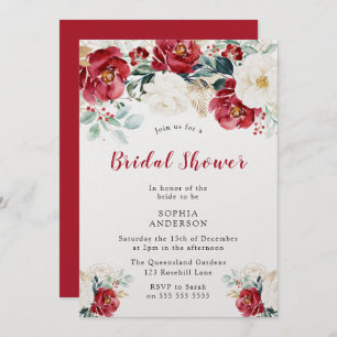 Invitación Ducha de novia del marimacho blanco rojo de Borgoñ