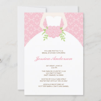 Invitación Ducha de novia del patrón de Damasco rosa
