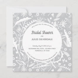 Invitación Ducha de novia del patrón gris plateado botánico