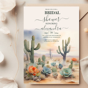 Invitación Ducha de Novia Desierto de Cactus Mexicano Acuarel