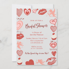 Invitación Ducha de novia día de San Valentín Rojo gris moder