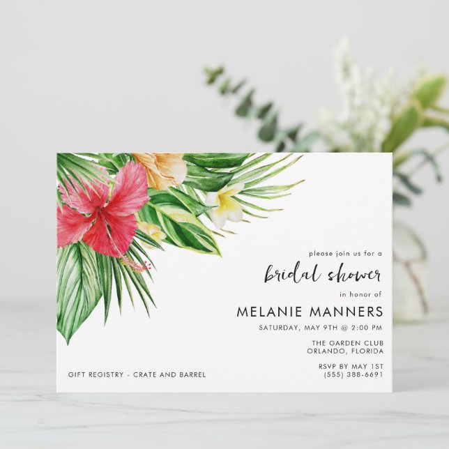 Invitación Ducha de novia digital floral tropical (Anverso de pie)