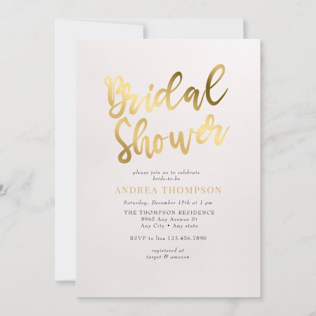 Invitación Ducha de novia dorada (Anverso)