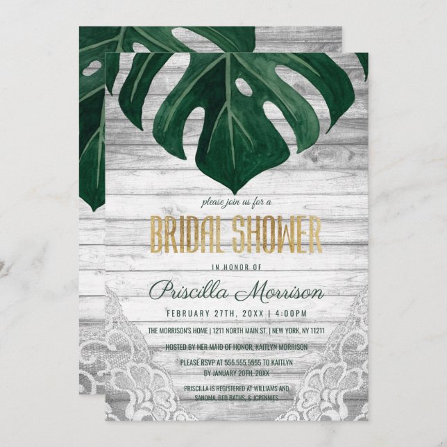 Invitación Ducha de novia dorada con hoja de queso suiza (Anverso / Reverso)