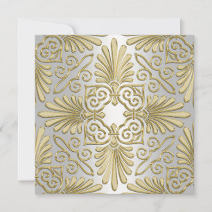 Invitación Ducha de novia dorada y blanca Art Deco Damask Dam