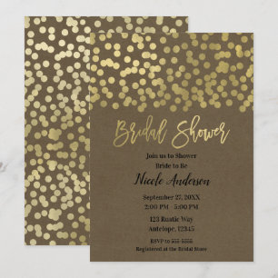 Invitación Ducha de Novia Dorado Moderno Chic Rústico Kraft