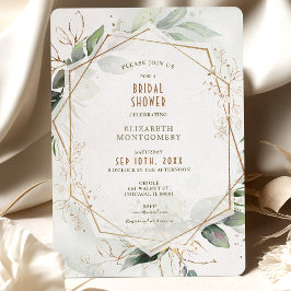 Invitación Ducha de Novia Dorado y Verde Geométrico