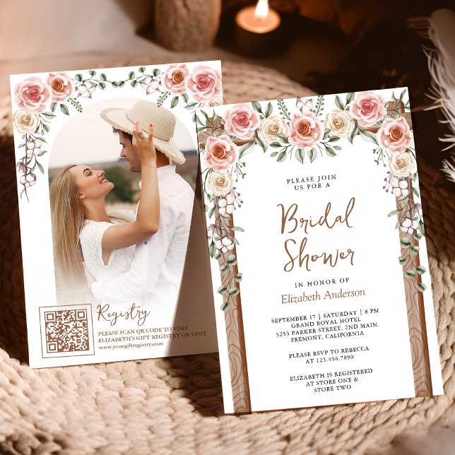 Invitación Ducha de Novia Dosel Floral Boho Madera Rústica (Subido por el creador)