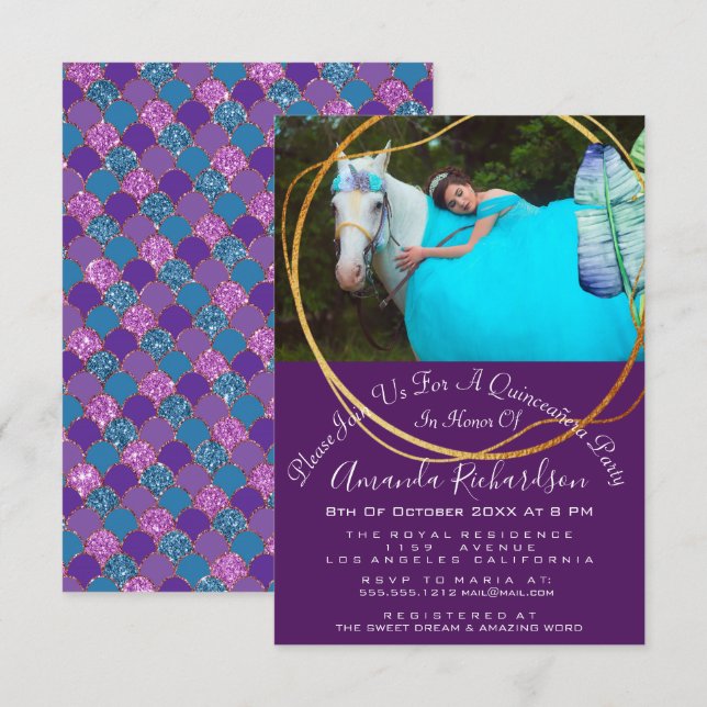 Invitación Ducha de novia Dulce 16ª foto Sirena de Quinceañer (Anverso / Reverso)