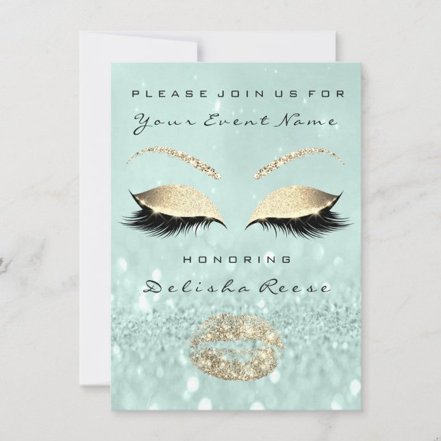 Invitación Ducha de novia Dulce 16ª Purpurina Verde de la Fáb (Anverso)