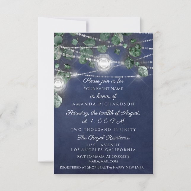 Invitación Ducha de novia dulce 16 frascos de la marina azul  (Anverso)