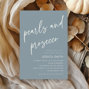 Invitación Ducha de Novia Dusty Blue Boho Perlas y Prosecco