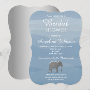 Invitación Ducha de Novia Elefante Azul Polvo y Plata