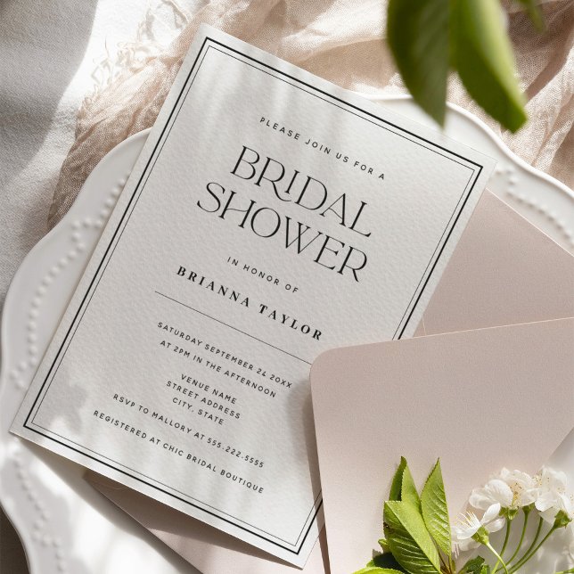 Invitación Ducha de novia elegante clásica blanca y negra (Subido por el creador)