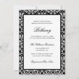 Invitación Ducha de novia elegante clásica de Damasco blanco 