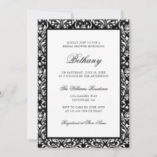Invitación Ducha de novia elegante clásica de Damasco blanco