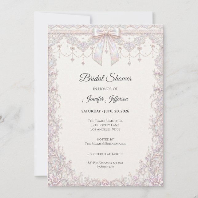 Invitación Ducha de Novia Elegante con Arco Iris Irisado (Anverso)