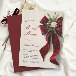 Invitación Ducha de novia elegante de burgundy de Navidad