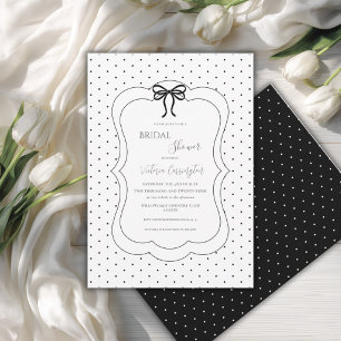 Invitación Ducha de Novia Elegante de Lunares en Blanco y Neg