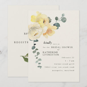 Invitación Ducha de Novia Elegante Floral Amarillo Crema
