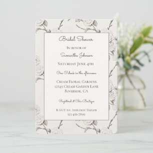 Invitación Ducha de Novia Elegante Flores de Otoño Crema Negr